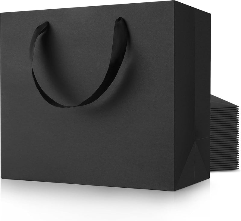 MOXARYSU Large Black Gift Bags: 12.5x4.5x11 Inch 24pcs Paper Bags Bulk For Party Shopping Birthday Wedding (L,24) - Image 1